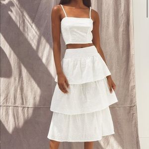 Lulus Romantic Summer White Eyelet Tiered Two-Piece MidiDress